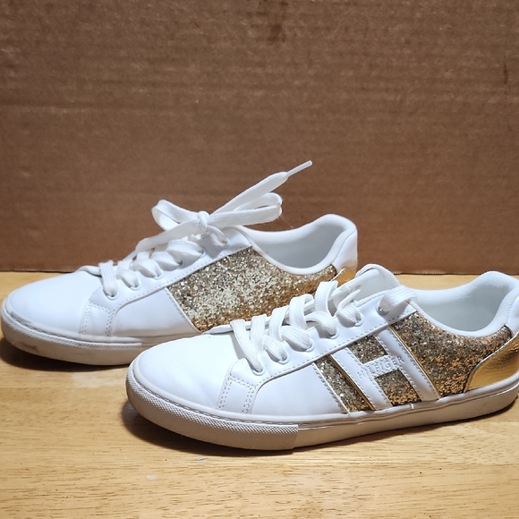 Tommy Hilfiger White Sneakers with Gold Glitter Panels - Picture 3 of 4